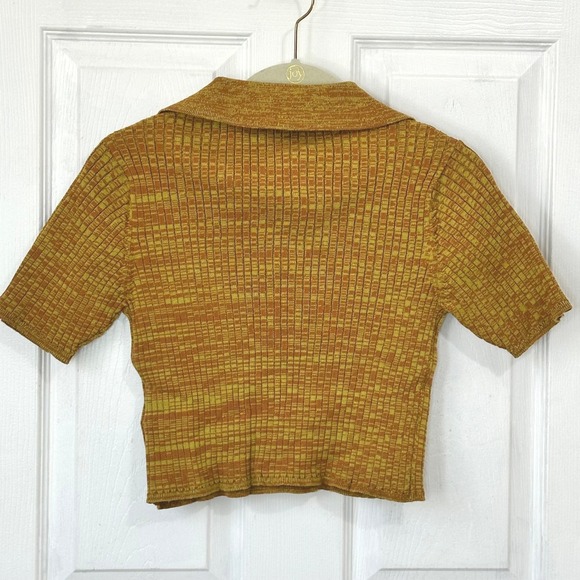 Another Girl Lime Brown Space Dye Ribbed Organic Cotton Cropped Polo Top XIAGK04 - Picture 2 of 7